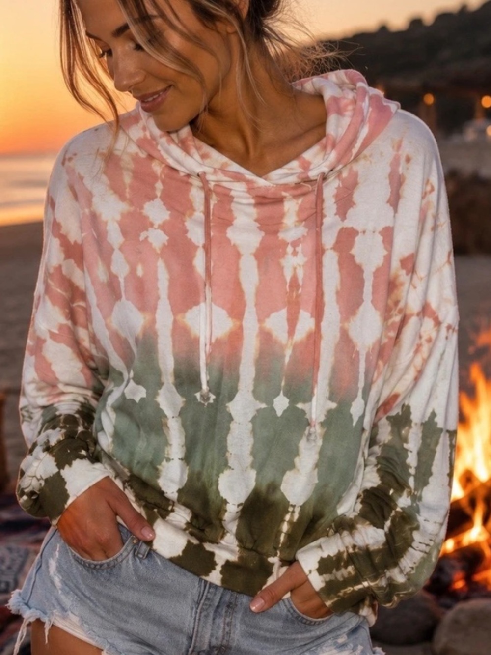 Young Fabulous & Broke womans Soft Tie-Dye Hoodie sweatshirt size S/M
